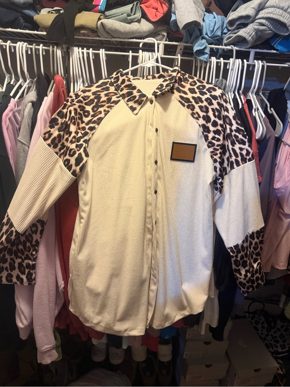 Maurices Cream and Leopard Print Button-Up Cardigan